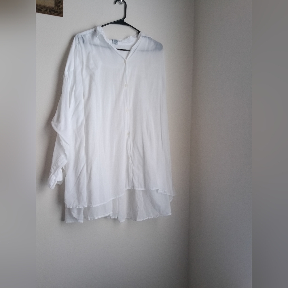 Compagnie Internationale Express Blouse Women OS White Button Down 100% Cotton
